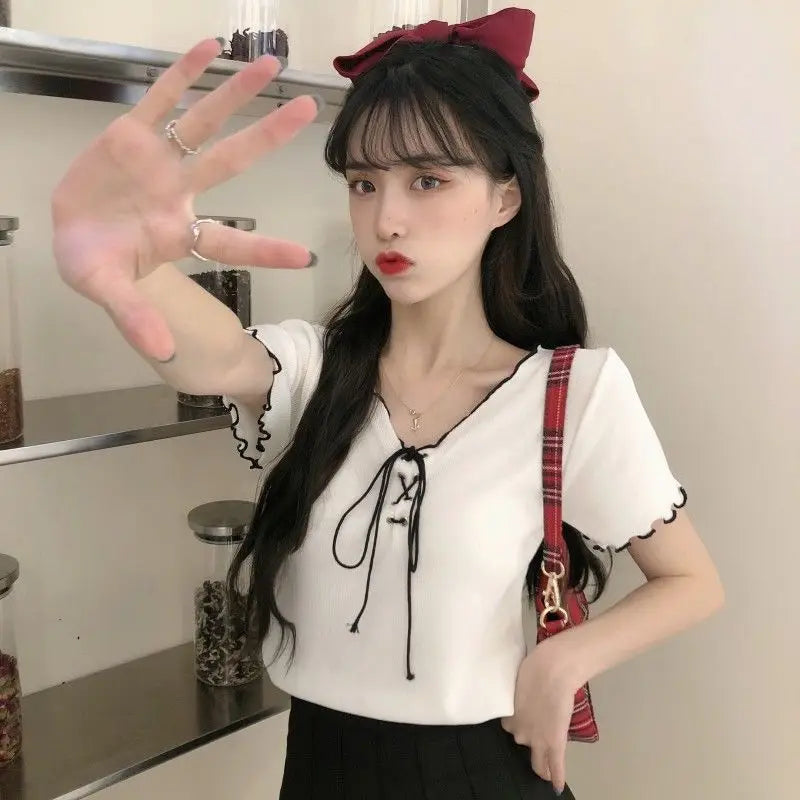 Summer Lace up Knitted T-Shirt