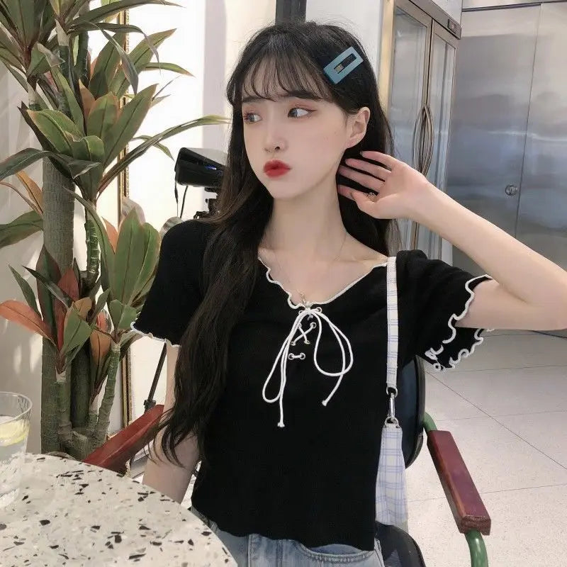 Summer Lace up Knitted T-Shirt