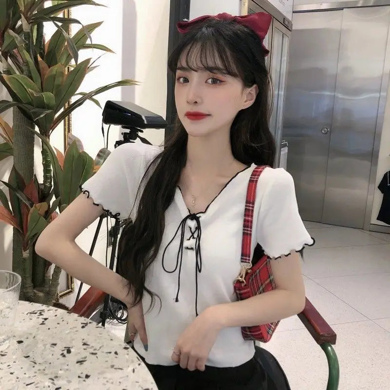 Summer Lace up Knitted T-Shirt