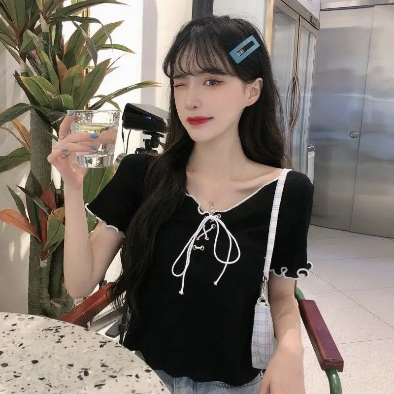 Summer Lace up Knitted T-Shirt