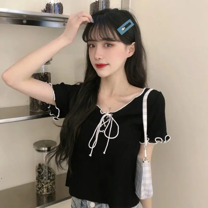 Summer Lace up Knitted T-Shirt