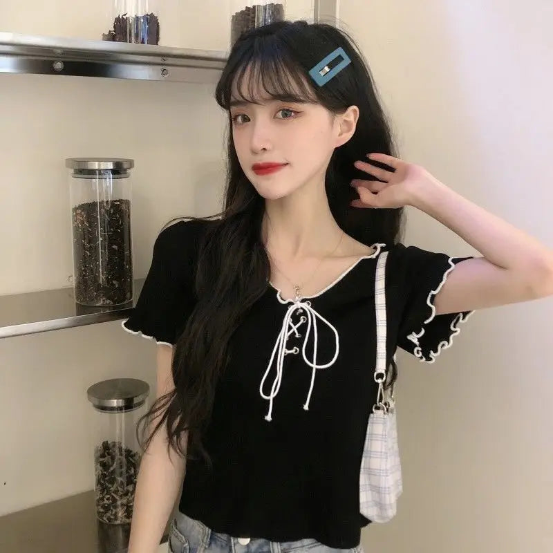 Summer Lace up Knitted T-Shirt