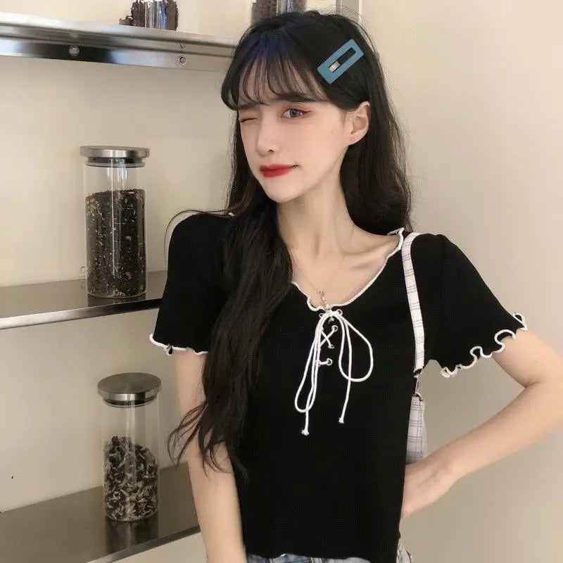 Summer Lace up Knitted T-Shirt