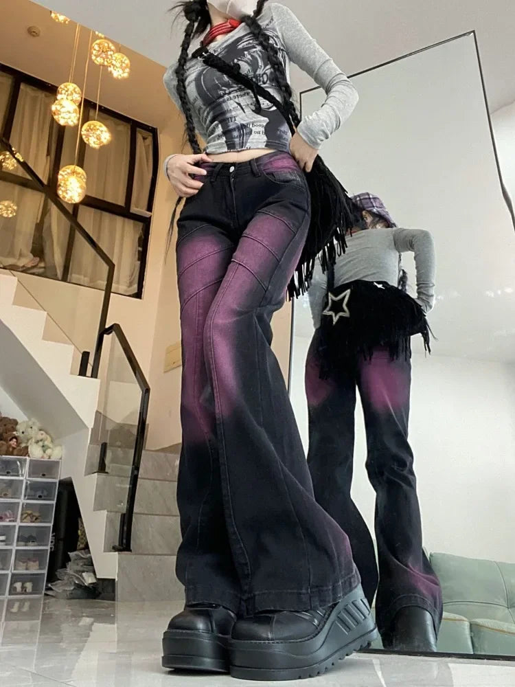 Black Purple Denim Jeans