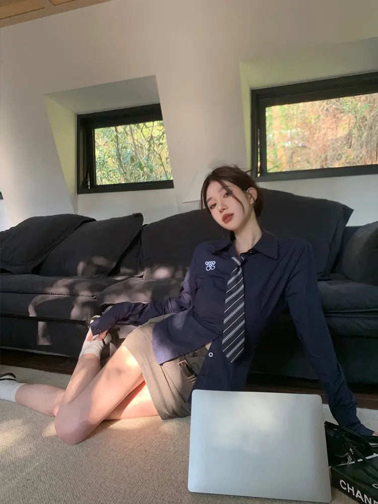 Preppy Style Blouse & Tie