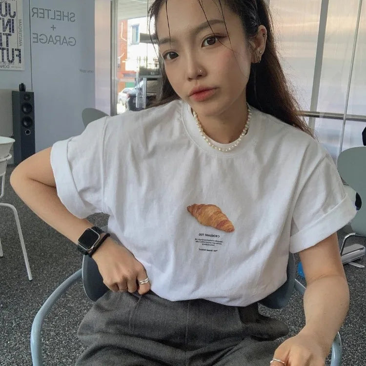 Sweet Croissant Print T-Shirt