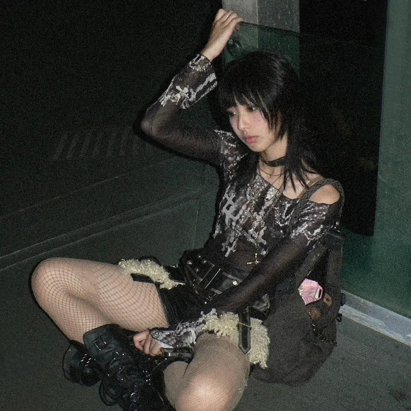 Grunge Aesthetics Mesh Top