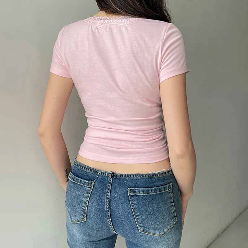 Lace Trim Pink Top