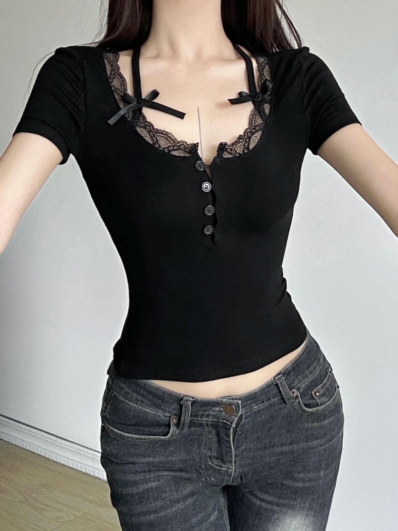 Lace Trim Bow T-Shirt