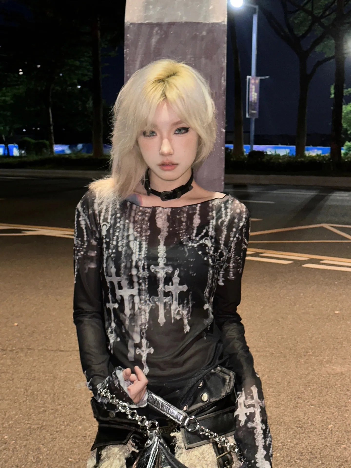Grunge Aesthetics Mesh Top