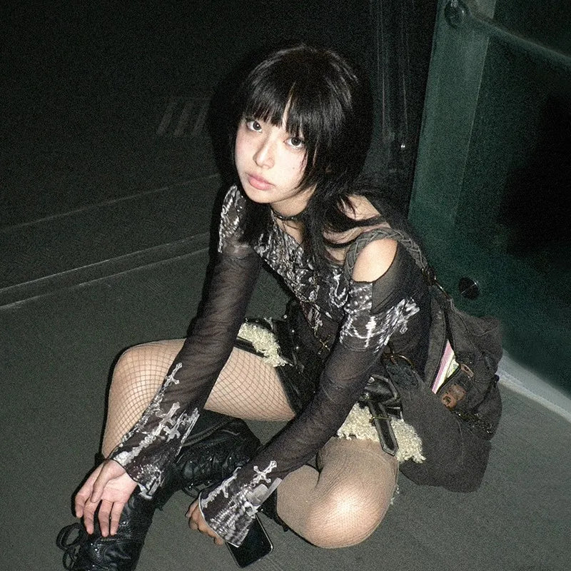 Grunge Aesthetics Mesh Top