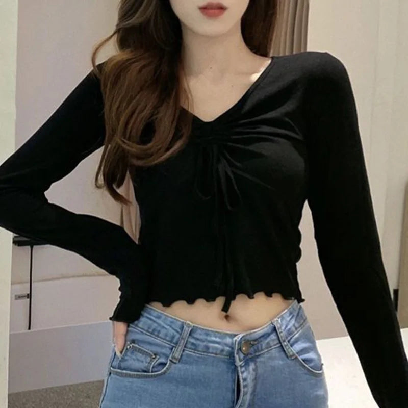 Bow Front Long Sleeve Top