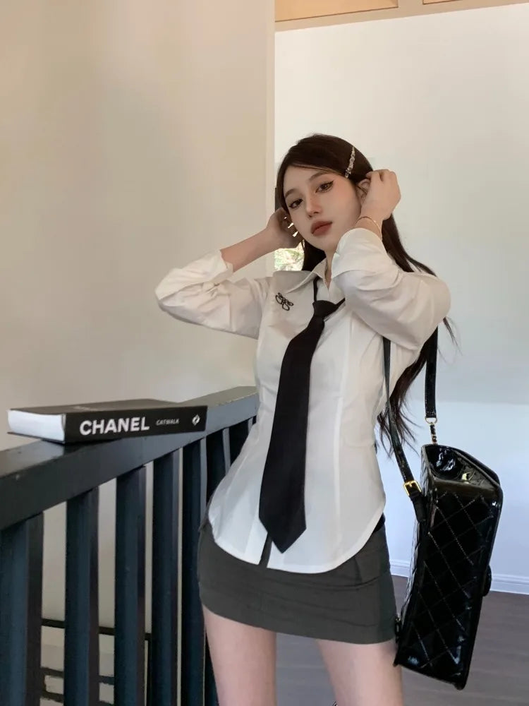 Preppy Style Blouse & Tie