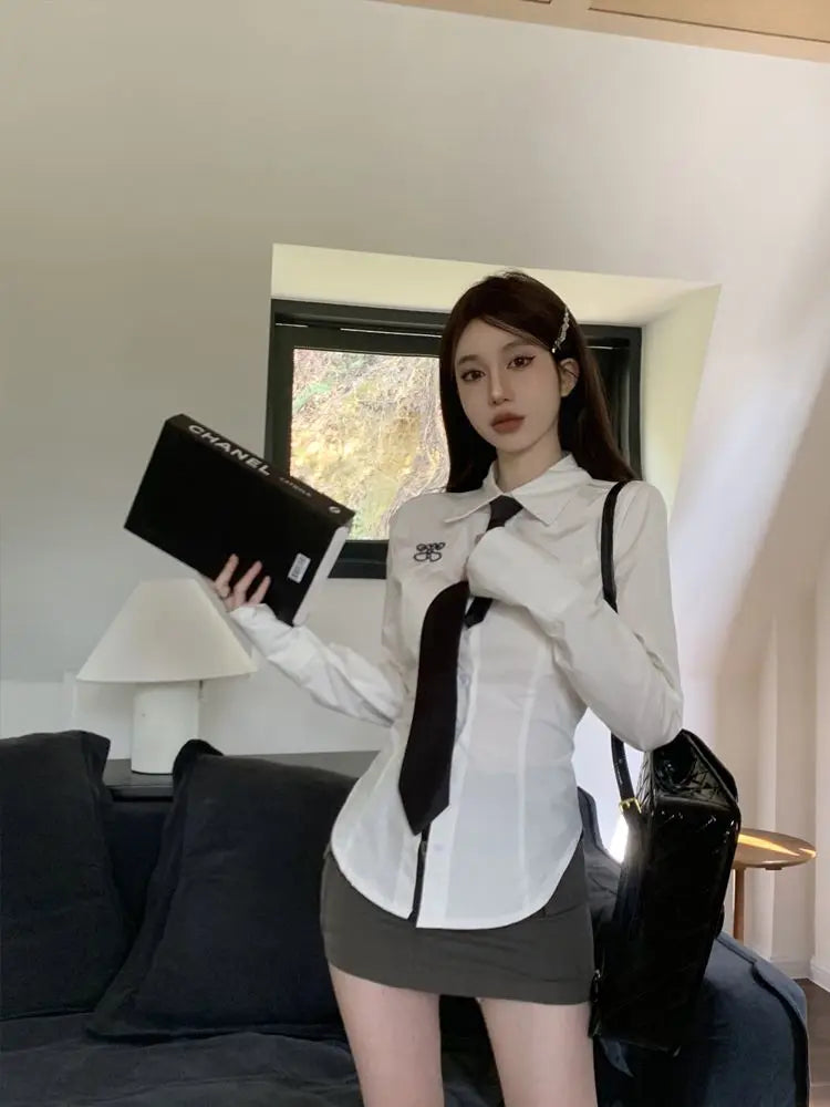 Preppy Style Blouse & Tie