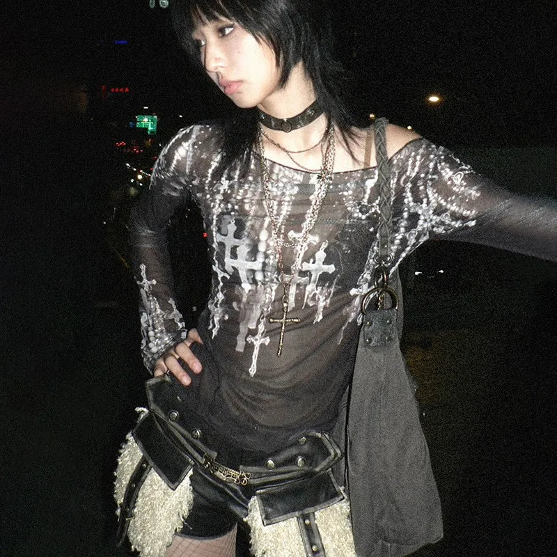 Grunge Aesthetics Mesh Top