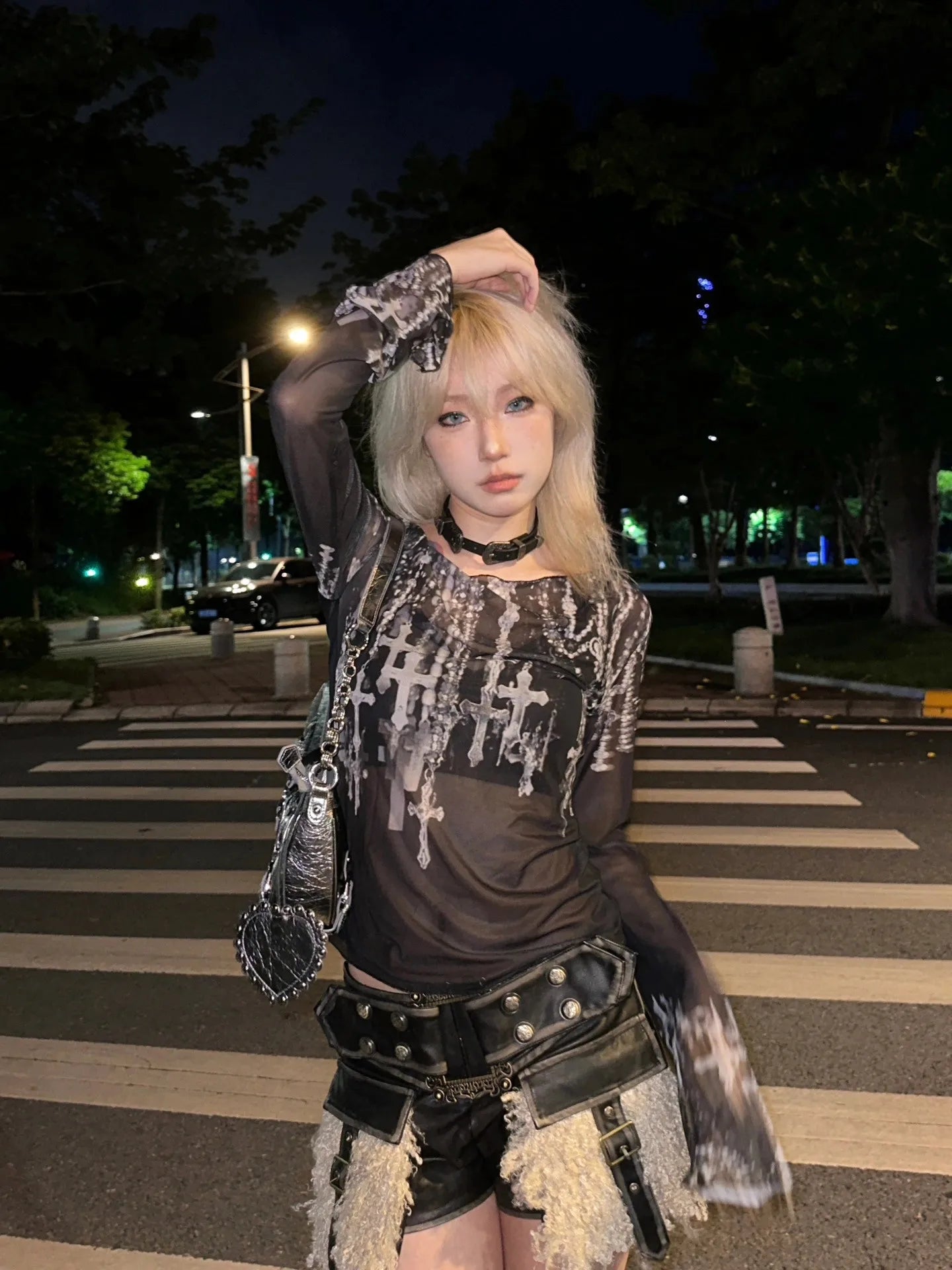 Grunge Aesthetics Mesh Top