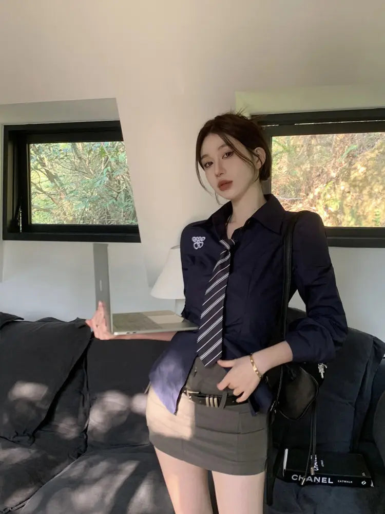 Preppy Style Blouse & Tie