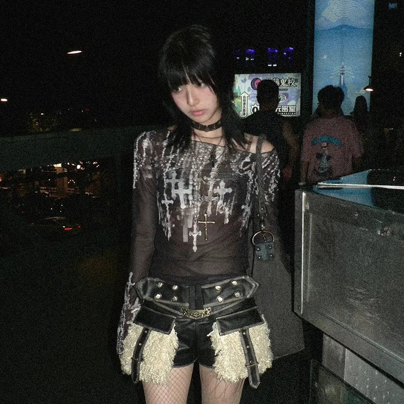 Grunge Aesthetics Mesh Top