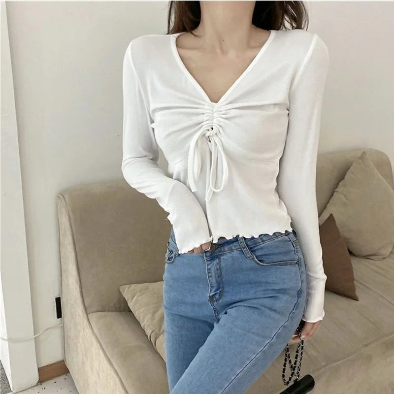 Bow Front Long Sleeve Top