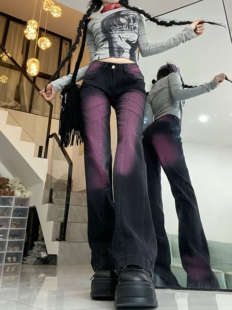 Black Purple Denim Jeans