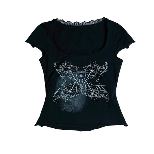 Tattoo Print Lace T-Shirt