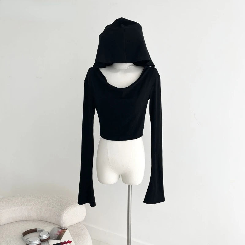 Hooded Long Sleeve Y2K Crop top