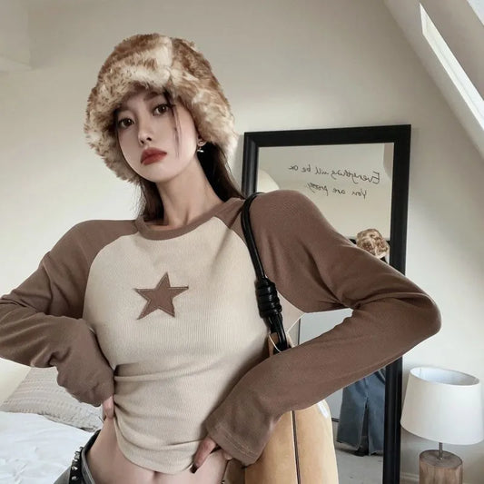 Deeptown Vintage Star Brown Crop Top